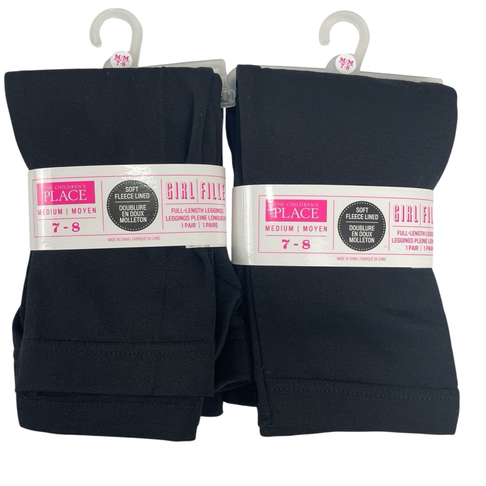 The Children's Place Girls 2 Pairs Soft Fleece Lined Black Leggings Size M 7/8